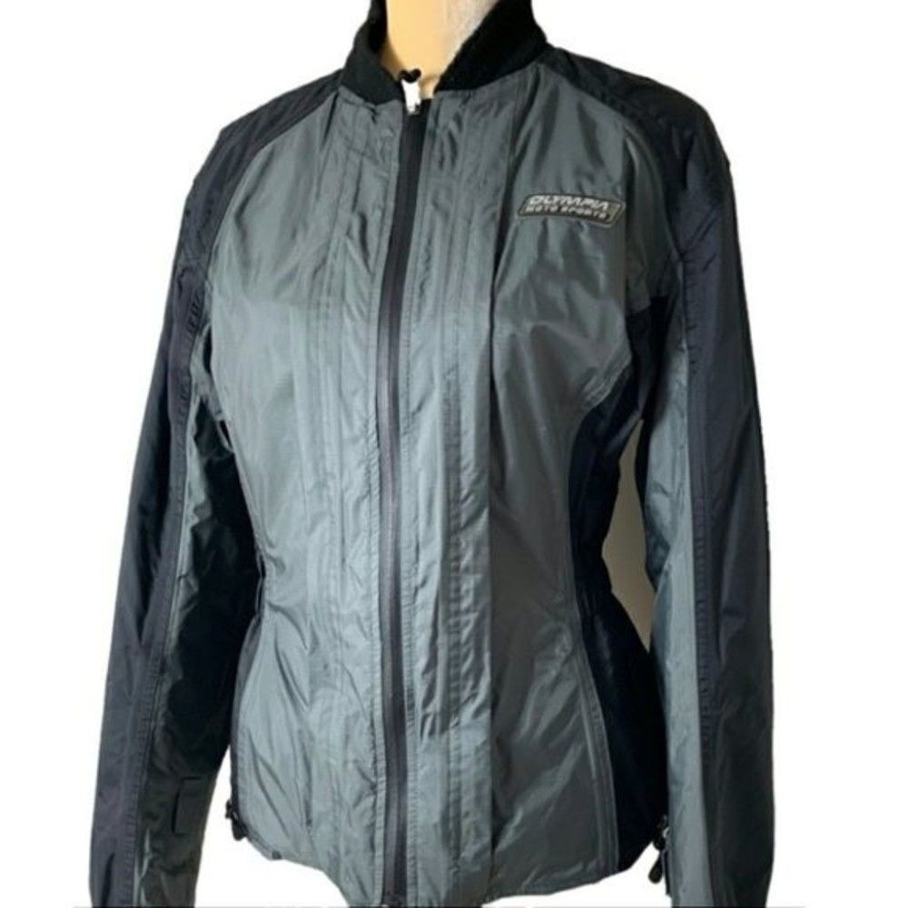 Olympia Moto Sports Black Gray Biker Jacket Size Large Motorcycle Riding Jacket